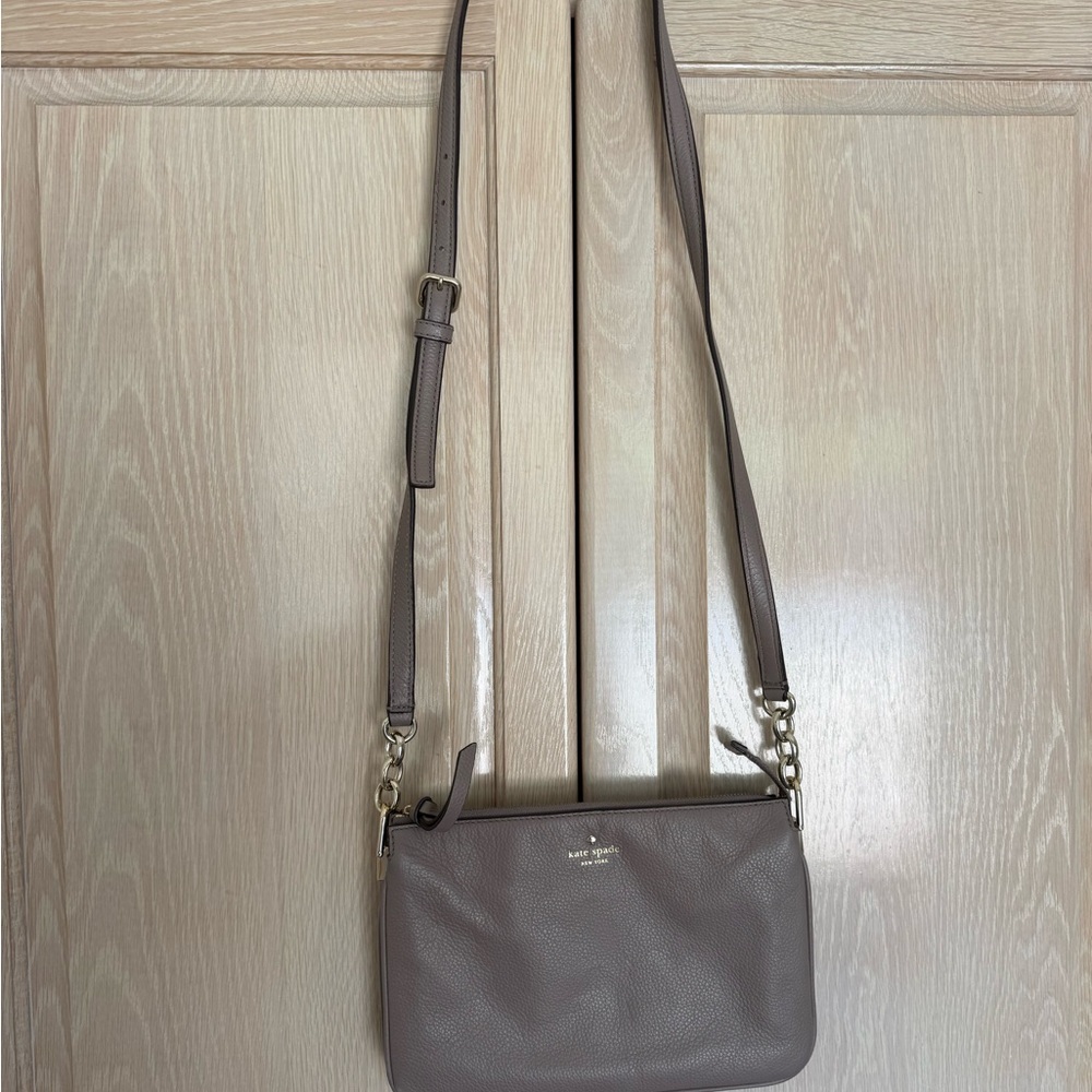 kate spade taupe leather crossbody with gold hardware